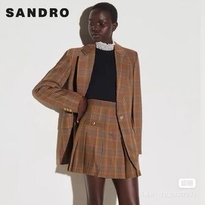 Sandro Plaid Brown Blazer and Shorts Set